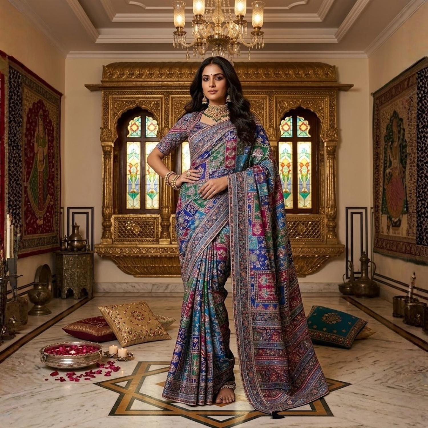 Designer Chinon Silk Saree With Piping Border Latkan Tassels  &  Mirror Work  Collection For Women