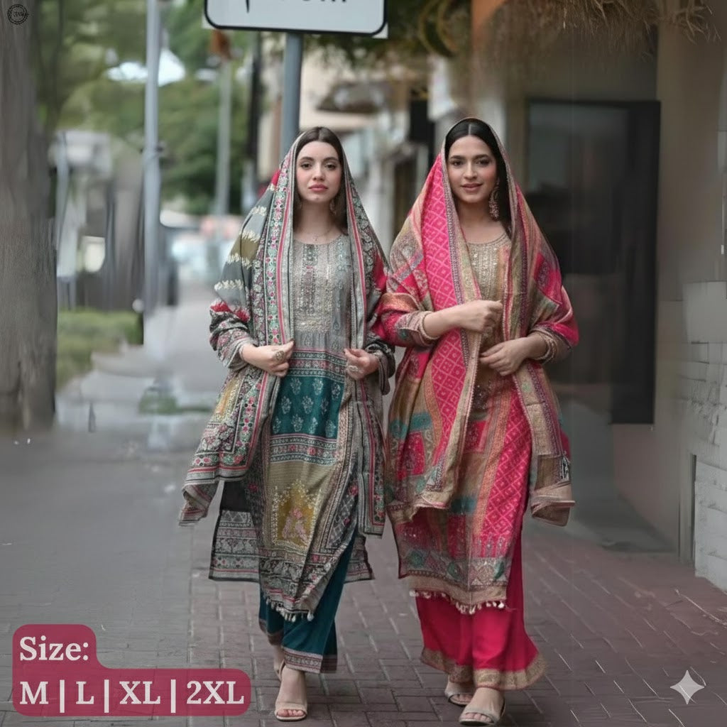 Beautiful Printed  Royan 3PCS Suit  Collection For Women