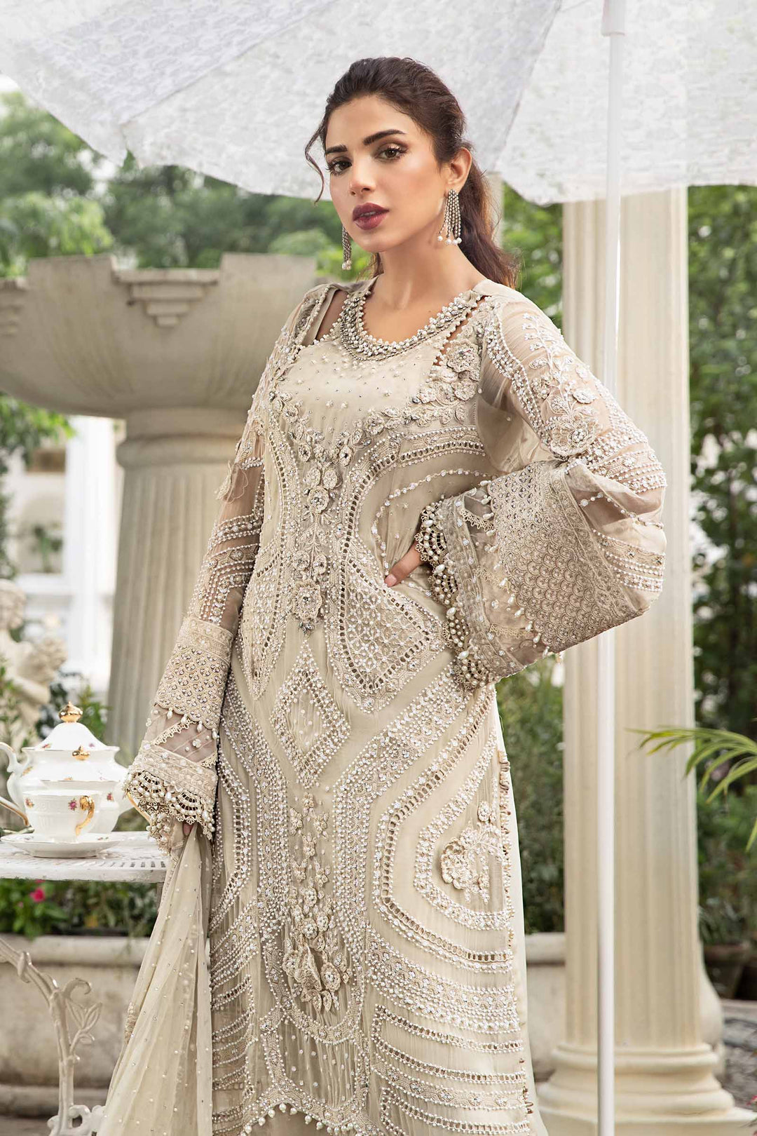 3-Piece Chiffon Suit With 3D Floral Handwork &amp; Ready-to-Wear Dupatta | RTW