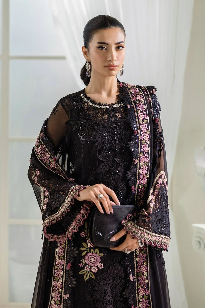 Jet Black &amp; Blush Pink Luxury Embroidered Chiffon Suit | Ready to Wear