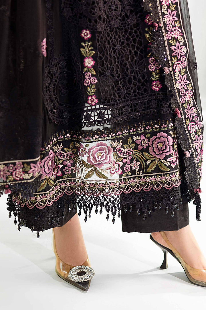 Jet Black &amp; Blush Pink Luxury Embroidered Chiffon Suit | Ready to Wear