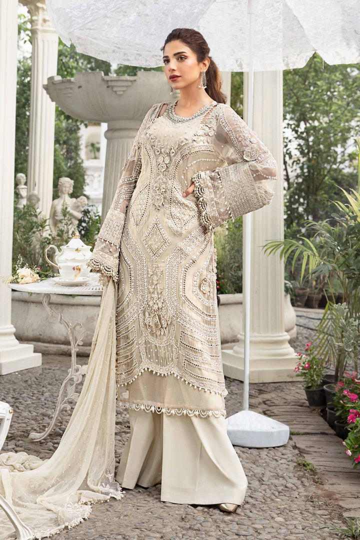 3-Piece Chiffon Suit With 3D Floral Handwork &amp; Ready-to-Wear Dupatta | RTW