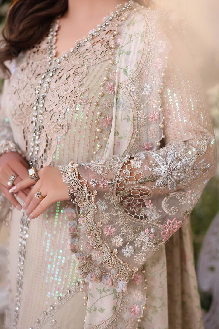 Pearl Ivory &amp; Pastel Blush Accent: Embroidered Chiffon Suit