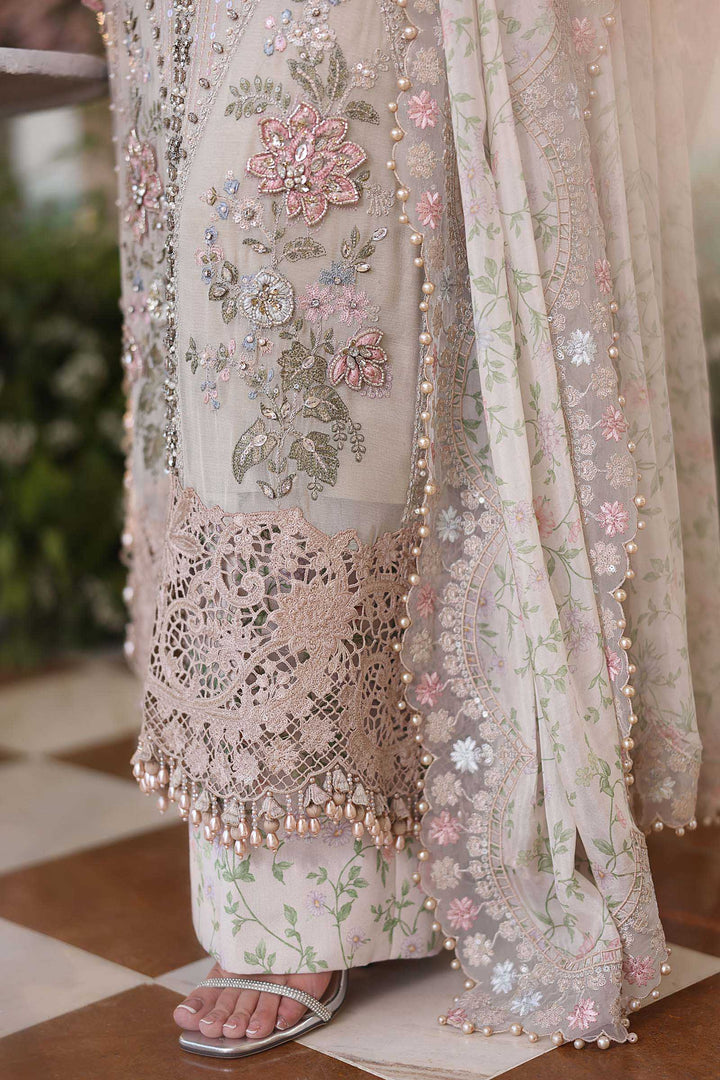 Pearl Ivory &amp; Pastel Blush Accent: Embroidered Chiffon Suit