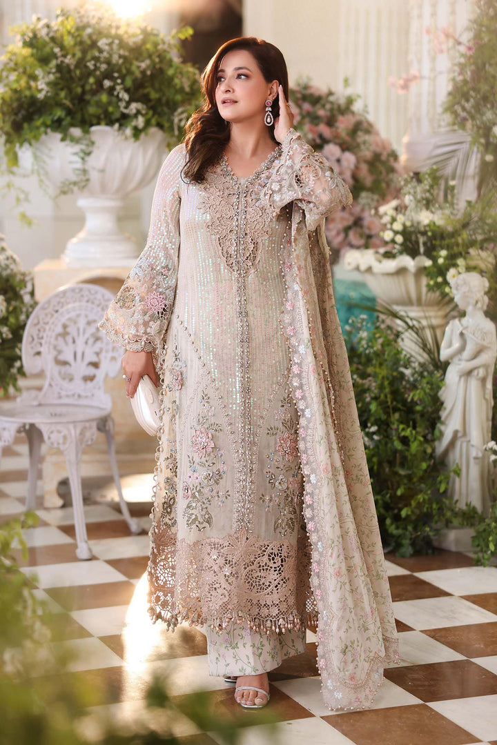 Pearl Ivory &amp; Pastel Blush Accent: Embroidered Chiffon Suit