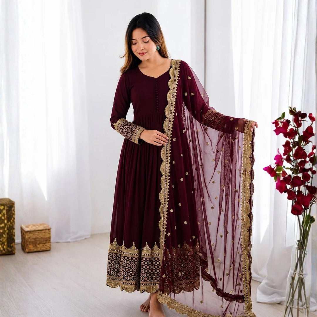 [READY STOCK] Deepavali Embroidered Anarkali Dress Set | Sequins Muslimah Baju Raya Dinner Wear