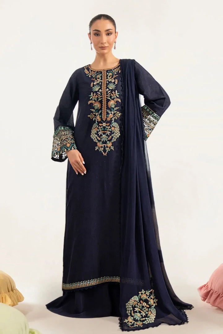 Navy Blue &amp; Multi-Color: Embroidered Chiffon Suit | Ready To Wear