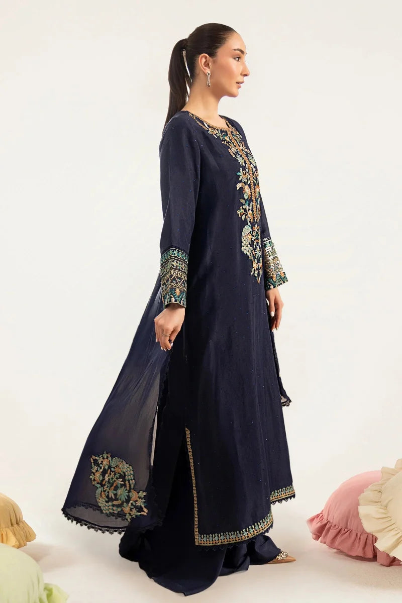 Navy Blue &amp; Multi-Color: Embroidered Chiffon Suit | Ready To Wear