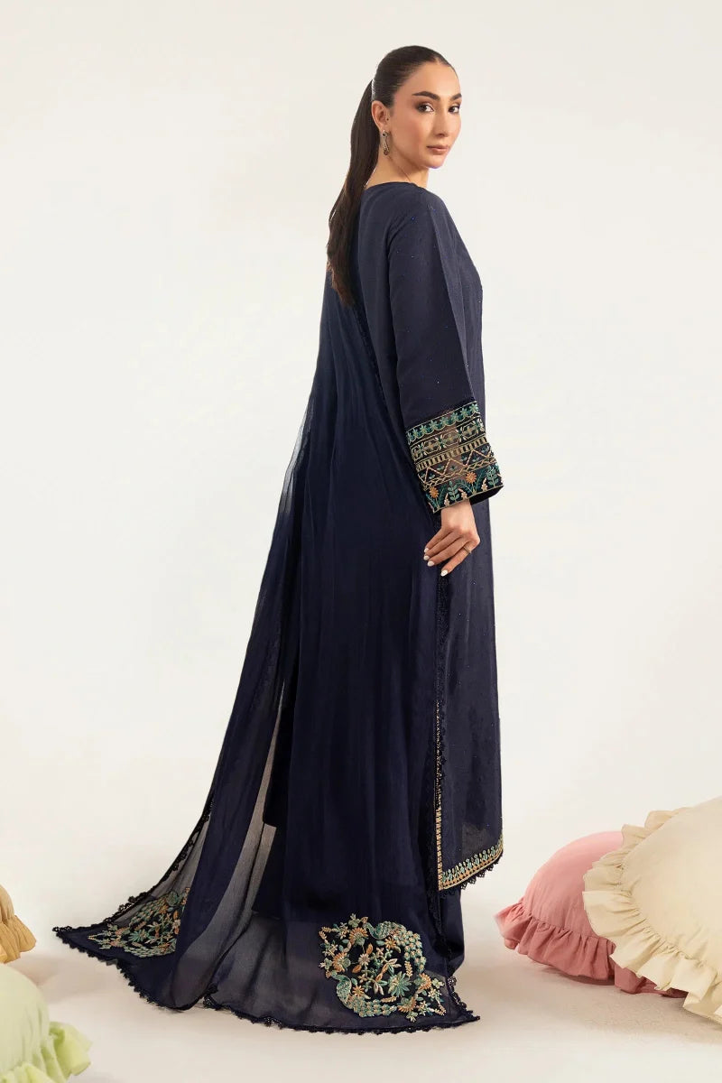 Navy Blue &amp; Multi-Color: Embroidered Chiffon Suit | Ready To Wear