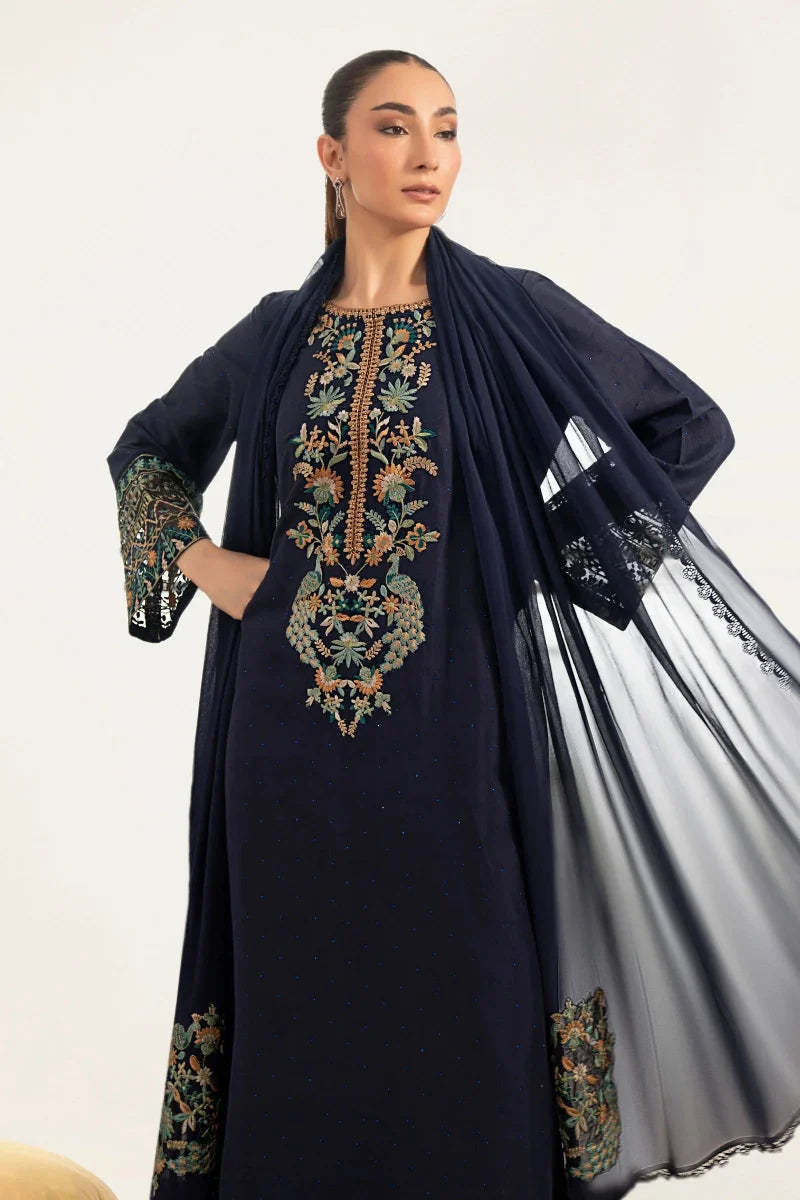 Navy Blue &amp; Multi-Color: Embroidered Chiffon Suit | Ready To Wear