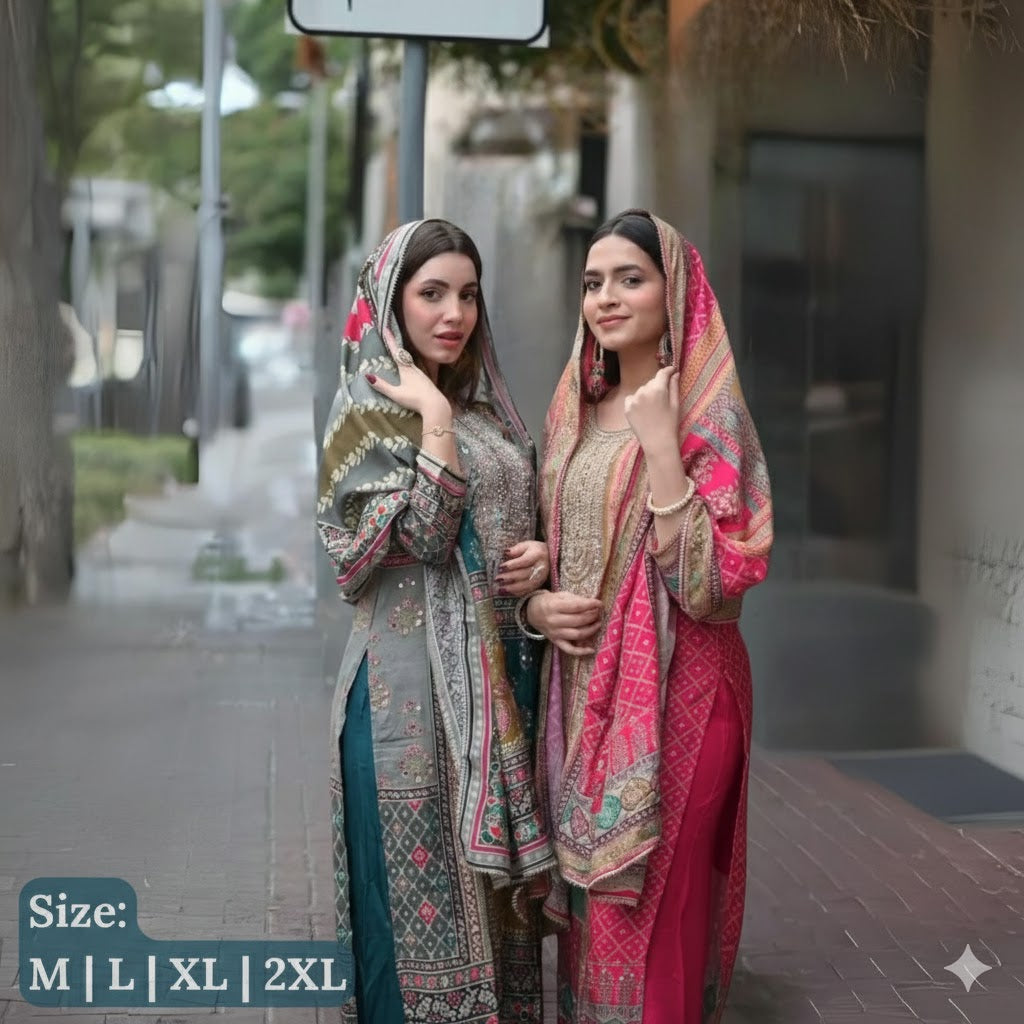 Beautiful Printed  Royan 3PCS Suit  Collection For Women