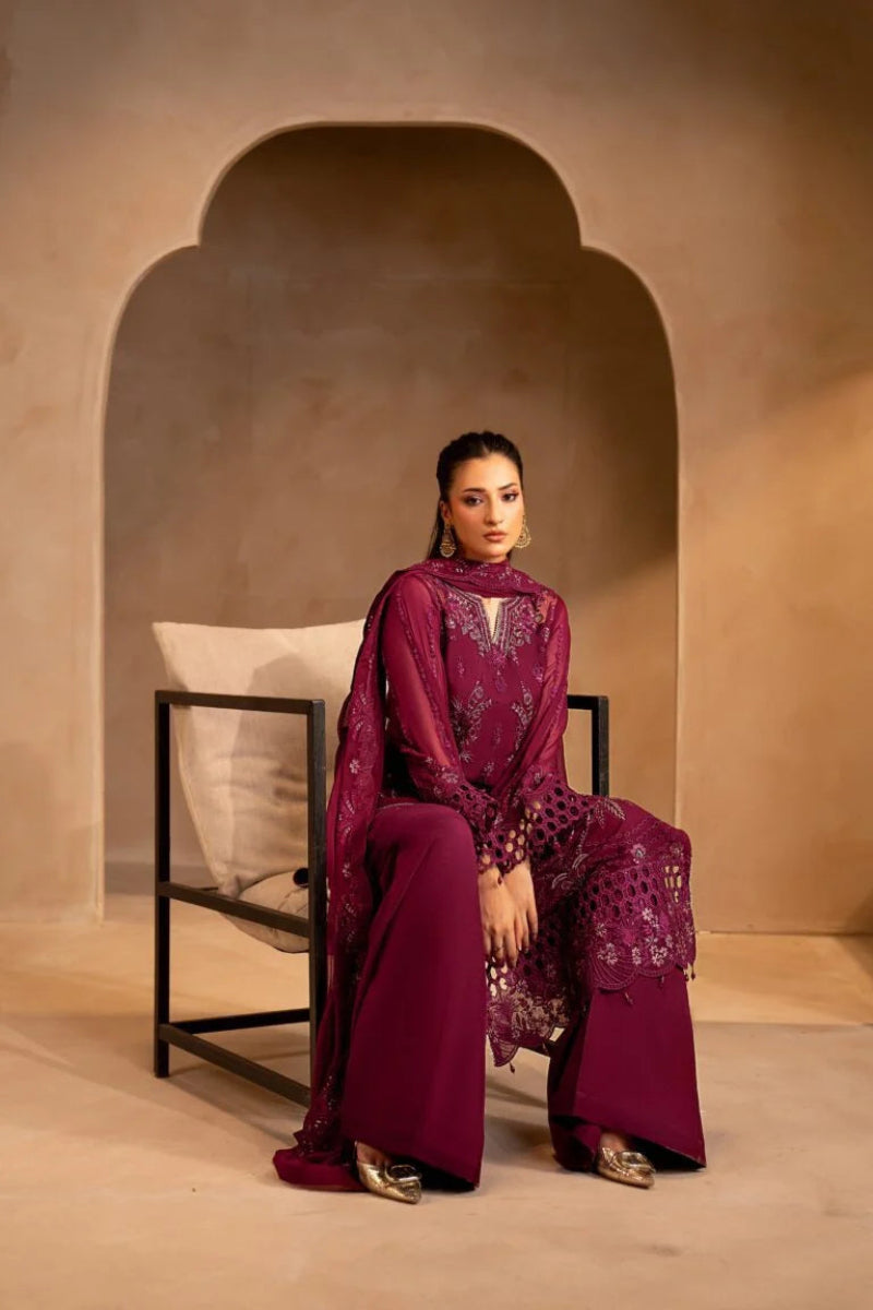 Maroon Embroidered Chiffon 3-Piece Suit | Ready to Wear