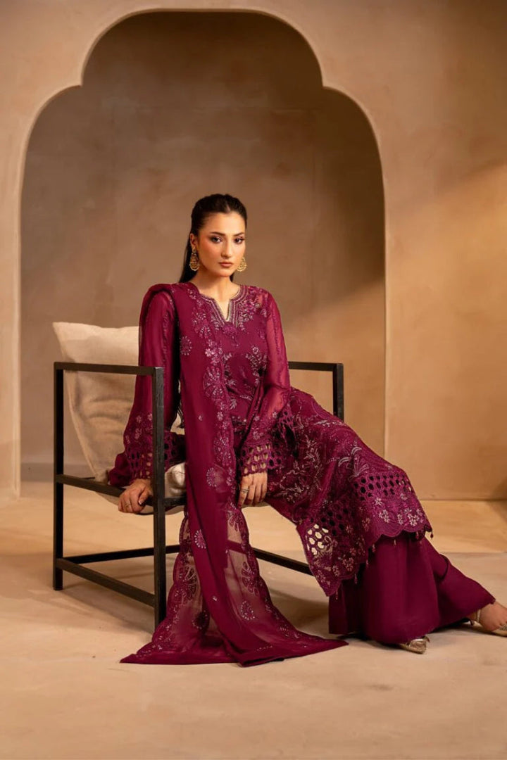 Maroon Embroidered Chiffon 3-Piece Suit | Ready to Wear