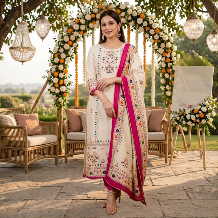 Beautiful  Printed With Mirror Work Cotton 3 Pcs Suit For Women 003