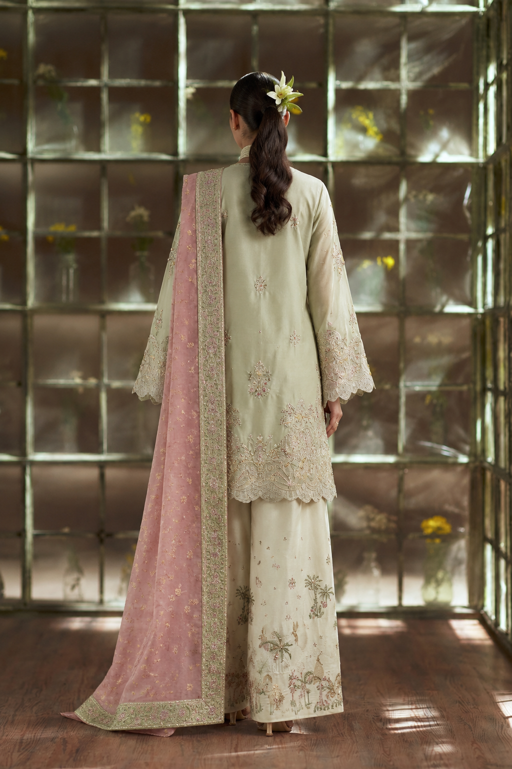 Raw Silk 3-Piece Suit with Heavy Sequin Embroidery &amp; Jacquard Dupatta Ready To Wear