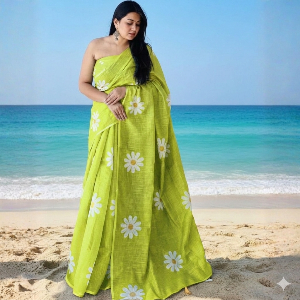 Printed Cotton Saree Collection  With Fumka Border  For  Women