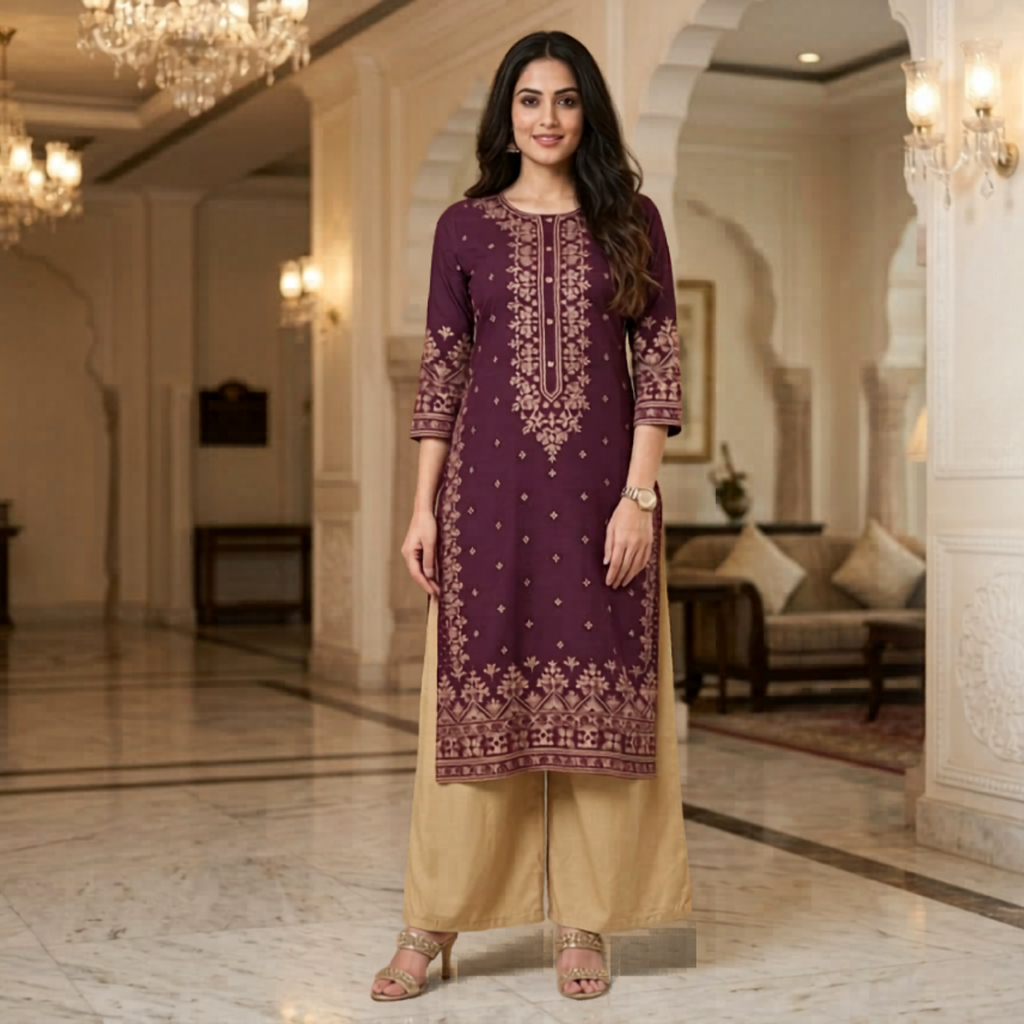 Flowy A-Line Kurti Palazzo 2Pcs Set For Women 002