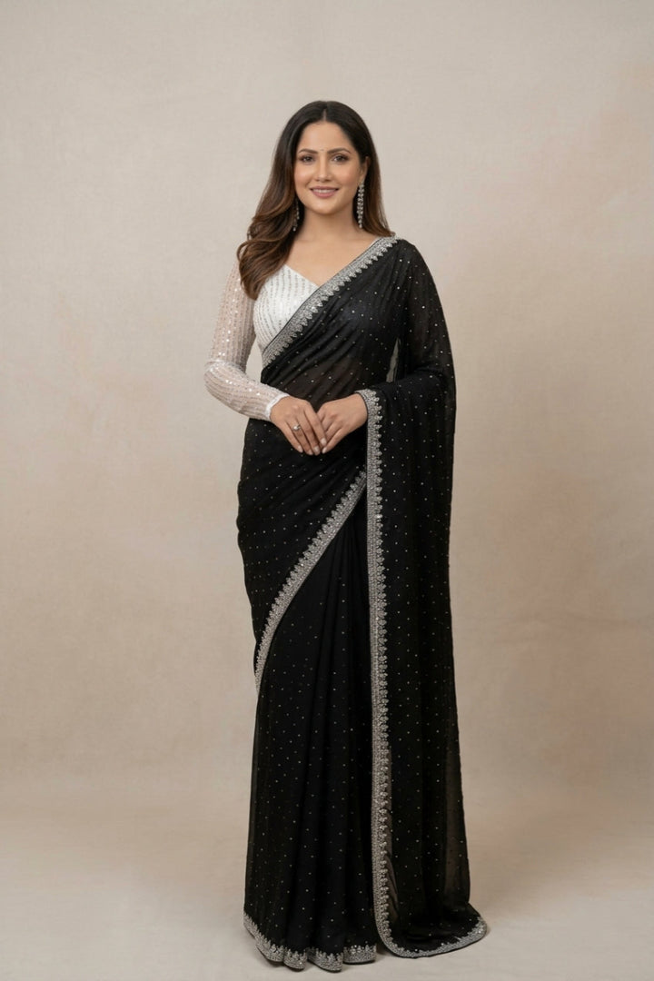 Georgette Saree with Blouse and Diamond Work For Women