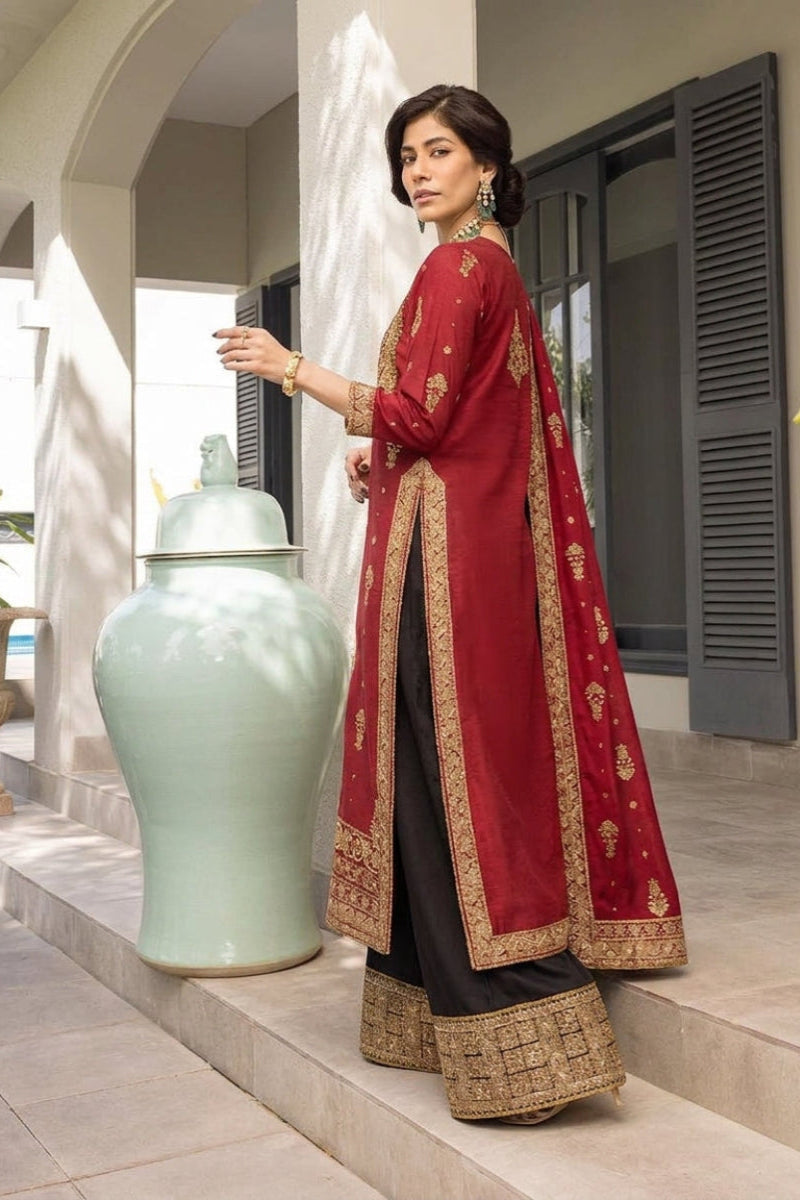 Red Semi Pure Chiffon Sequence Embroidered 3-Piece suit | Ready to Wear