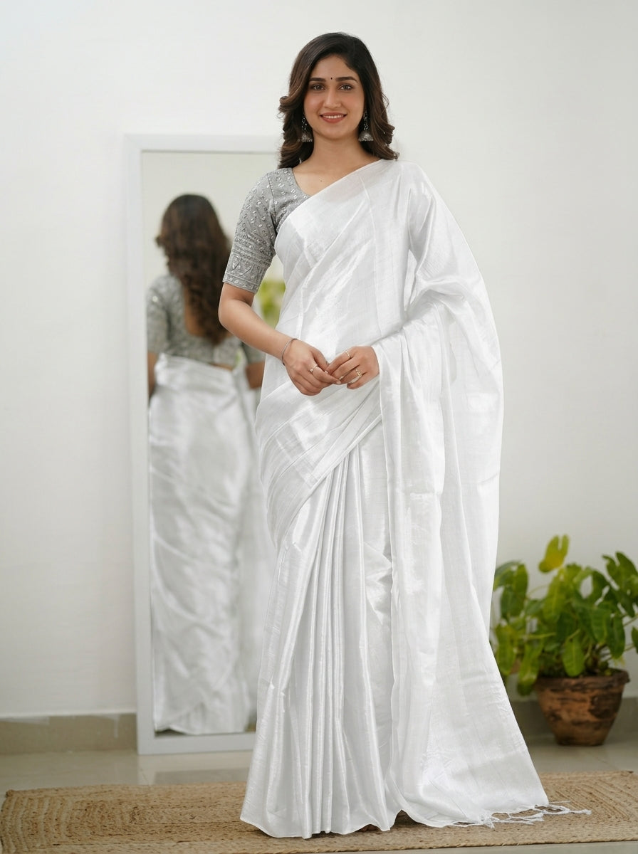 Ethereal Elegance  Plain  Silk Saree For Women