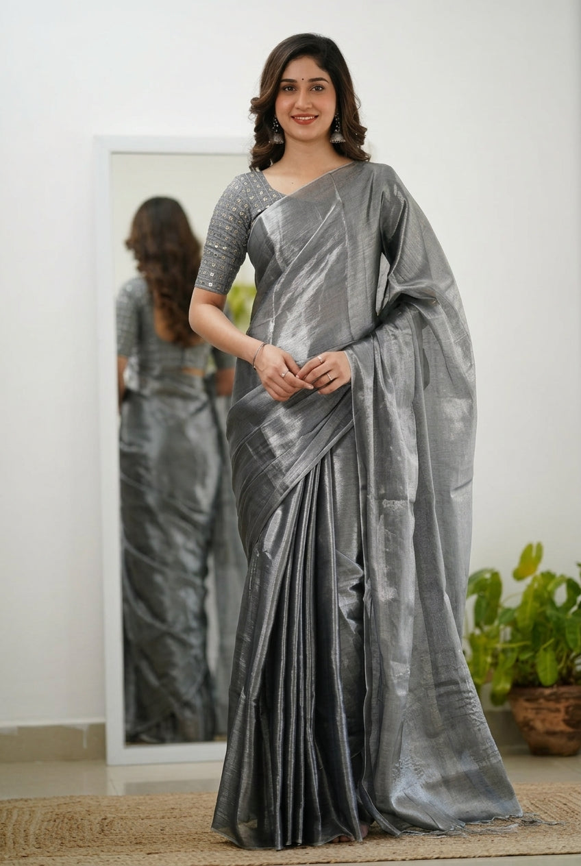Ethereal Elegance  Plain  Silk Saree For Women