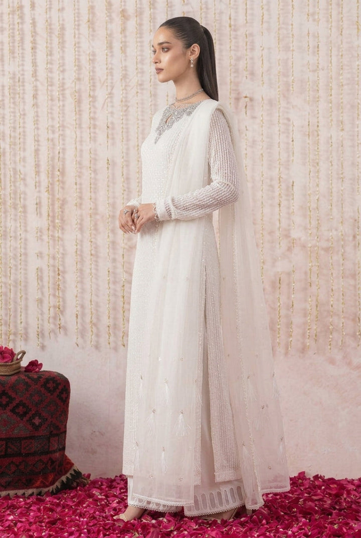 Ivory White Heavy Embroidered Chiffon 3-Piece Suit – Ready to Wear