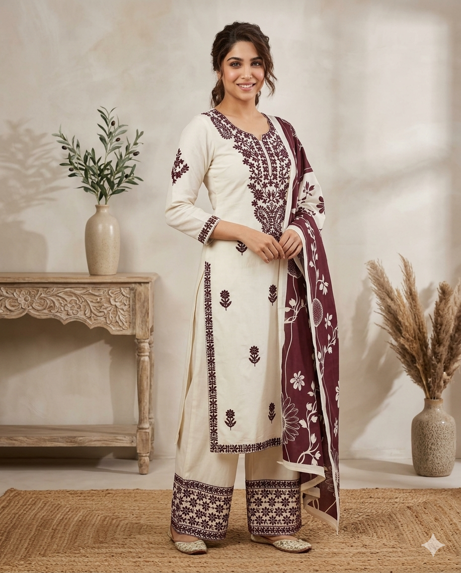 EMBROIDERED TOP PALAZZO SUIT WITH DUPATTA