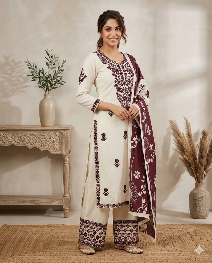 EMBROIDERED TOP PALAZZO SUIT WITH DUPATTA