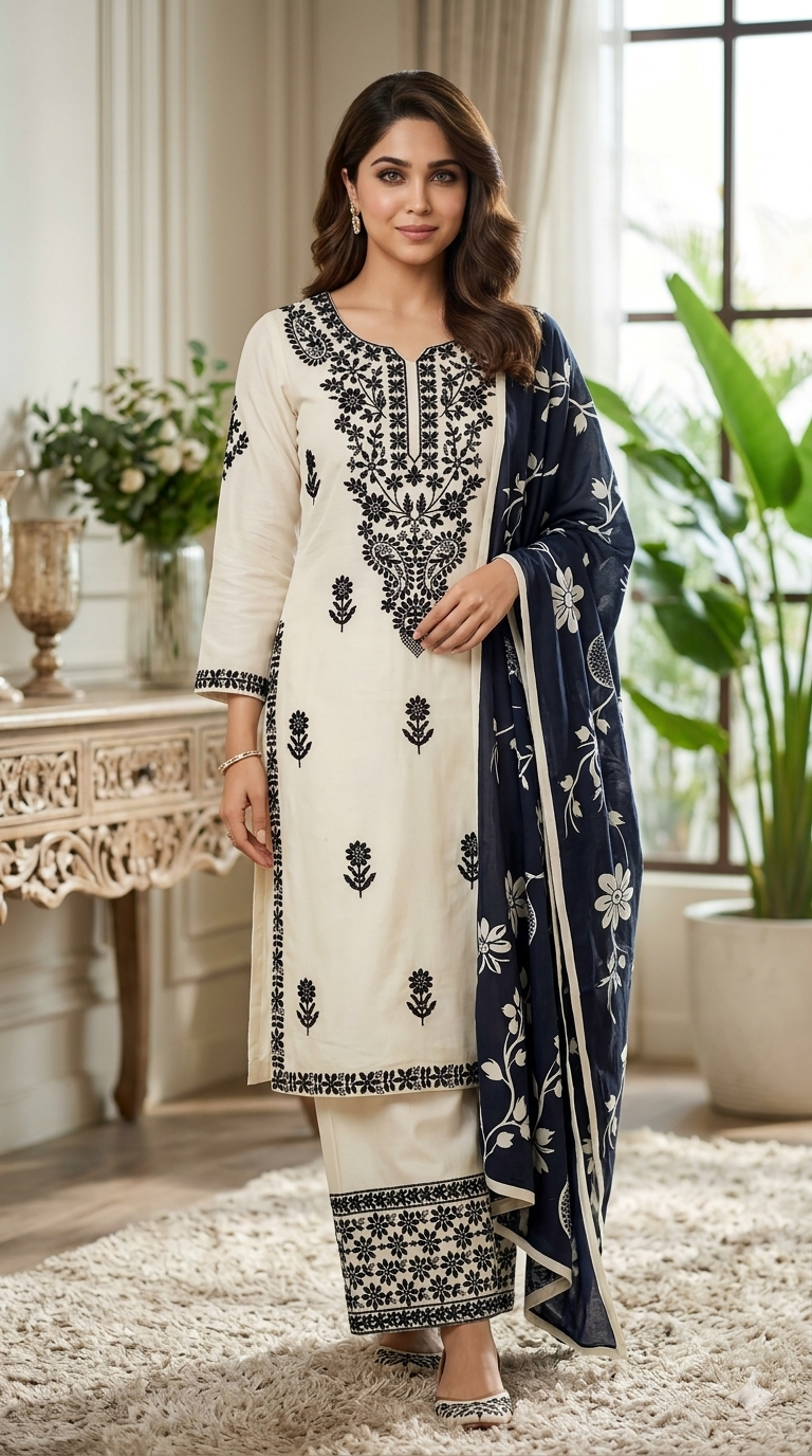 EMBROIDERED TOP PALAZZO SUIT WITH DUPATTA