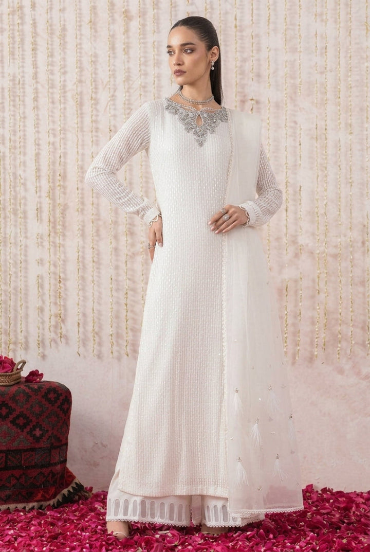 Ivory White Heavy Embroidered Chiffon 3-Piece Suit – Ready to Wear