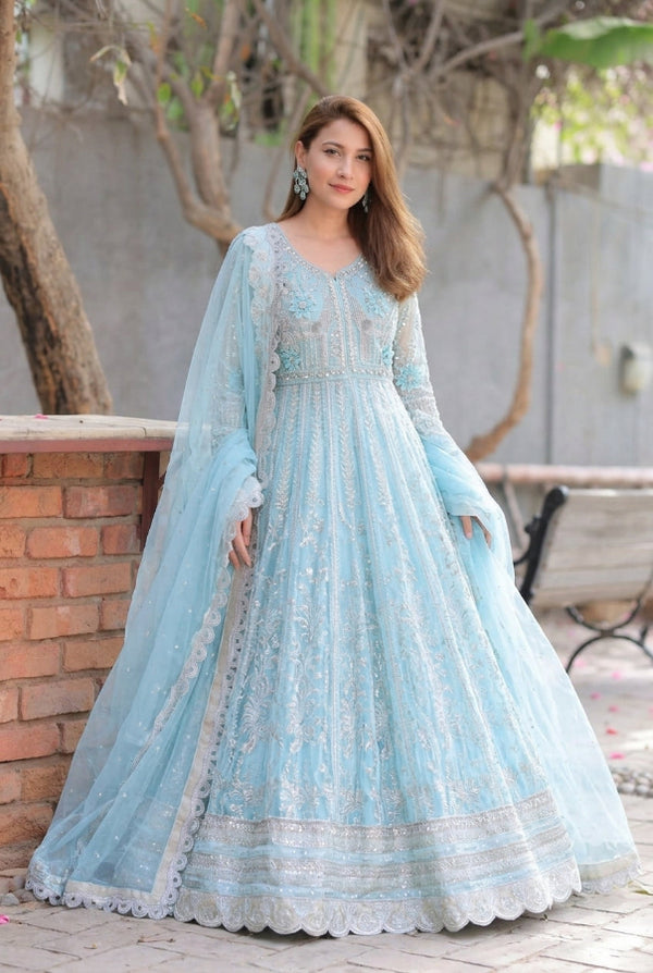 Heavy Embroidered Net 3-Piece Suit with Adda Work &amp; Sequin Embroidery | Ready to Wear