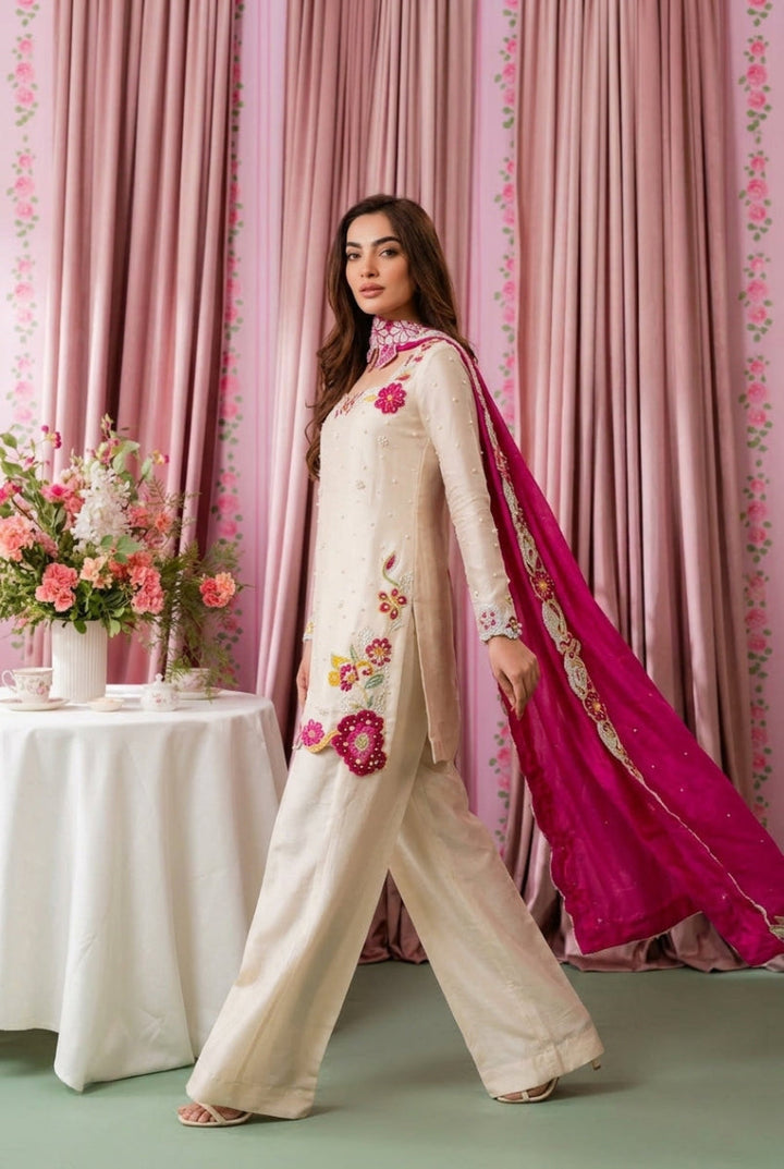 Multi Floral Luxury Shamoz Silk 3-Piece Suit | Ready To Wear
