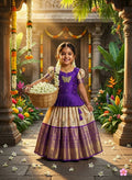 Premium Jacquard Pure Zari Weaving Work Lehenga For Kids