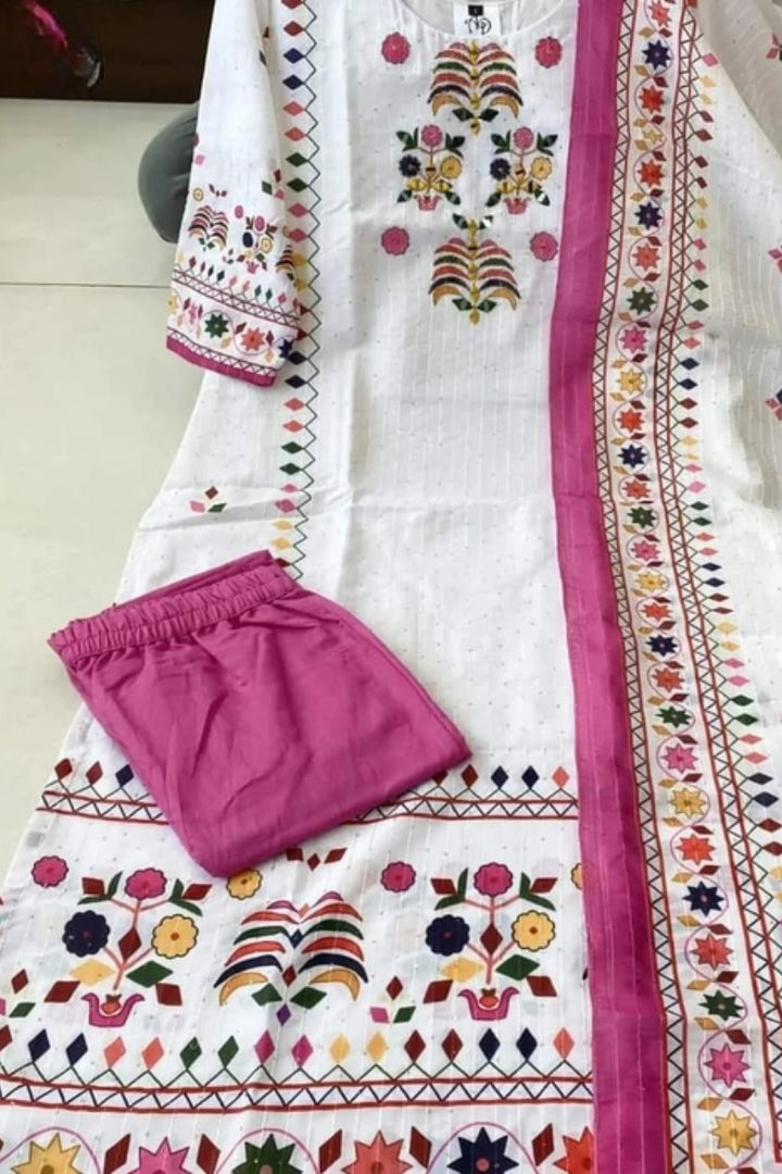 3Pc Gorgeous White Kurti With Dupatta Sets