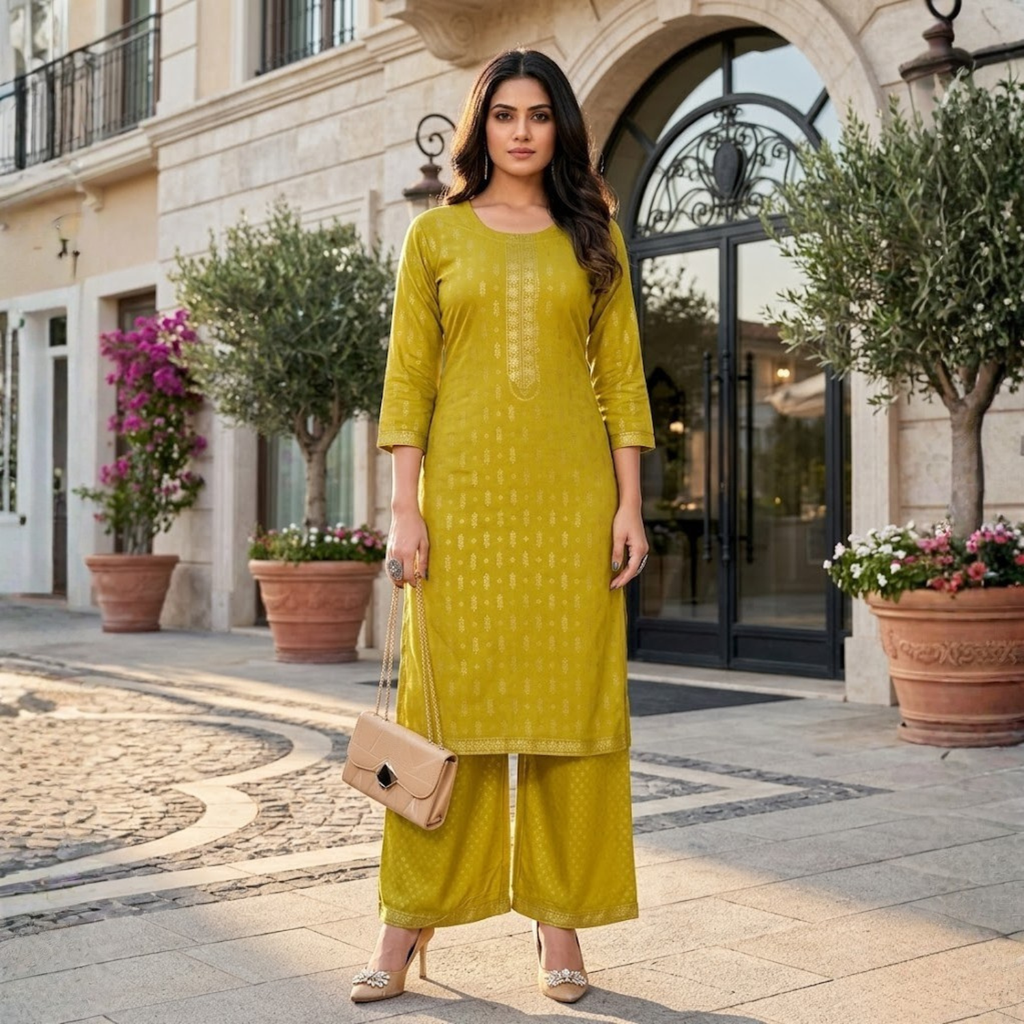 Rayon Embroidered Kurti with Plazzo 2 Pcs Dress