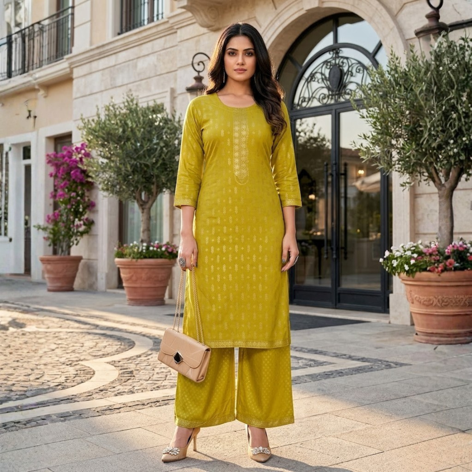 Rayon Embroidered Kurti with Plazzo 2 Pcs Dress