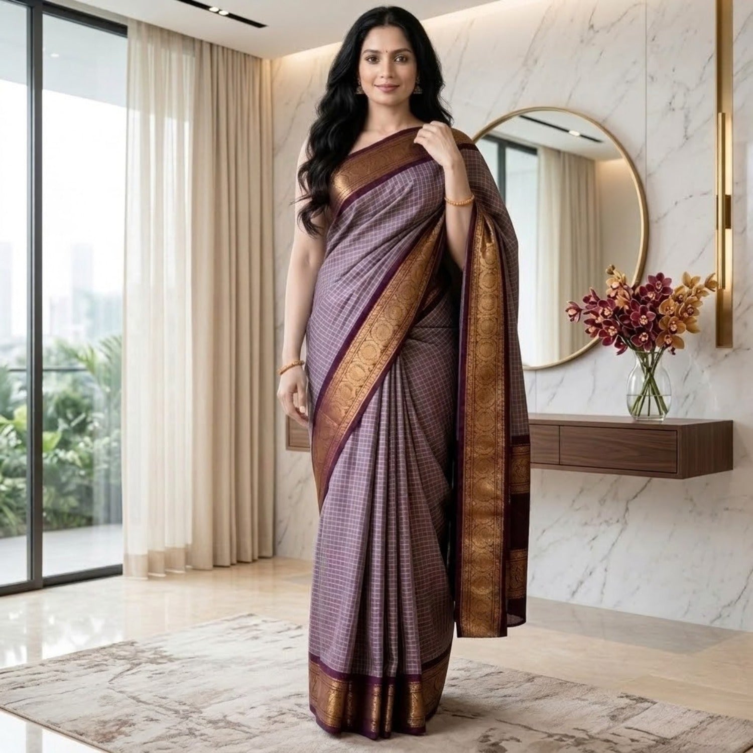 Silk Jacquard Border Saree With Unstitched  Blouse For Women