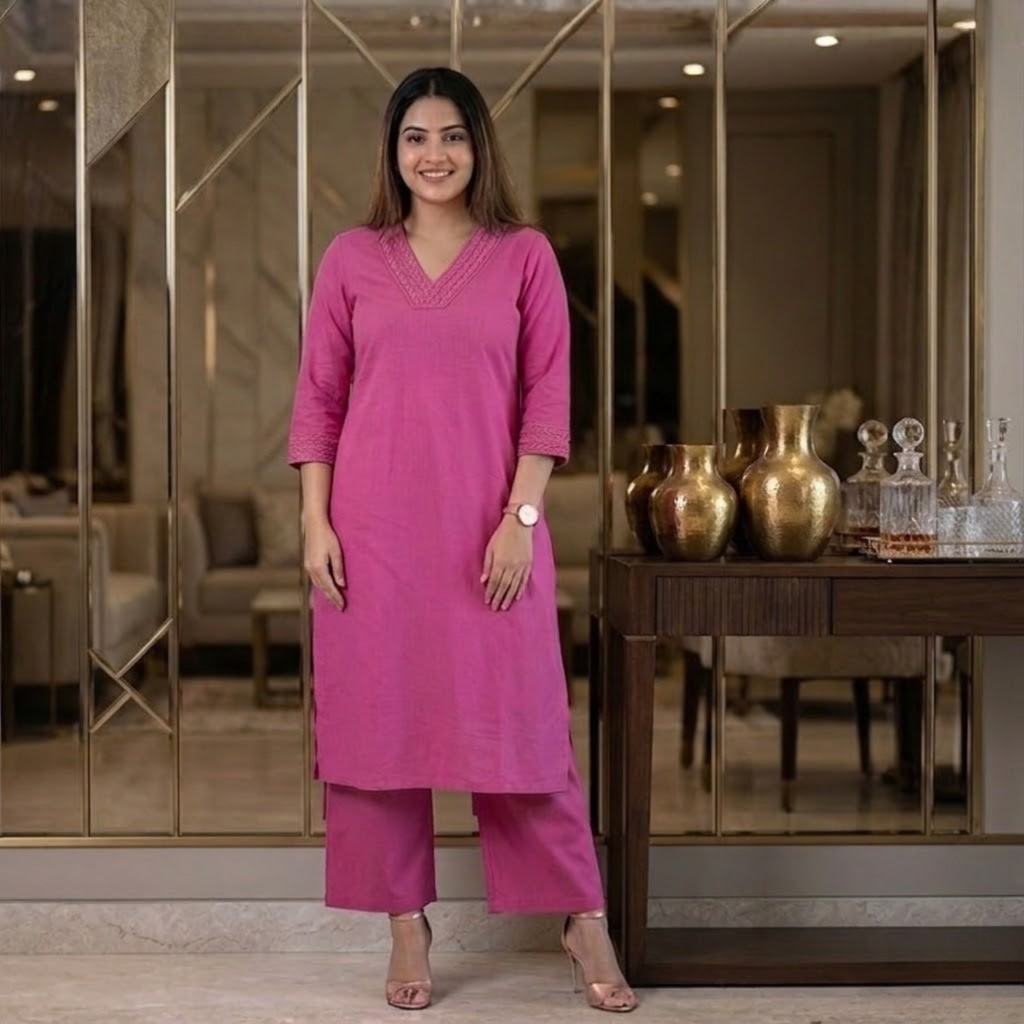 One Side Pant Pocket   Ready To Wear 2PCS Set For Women