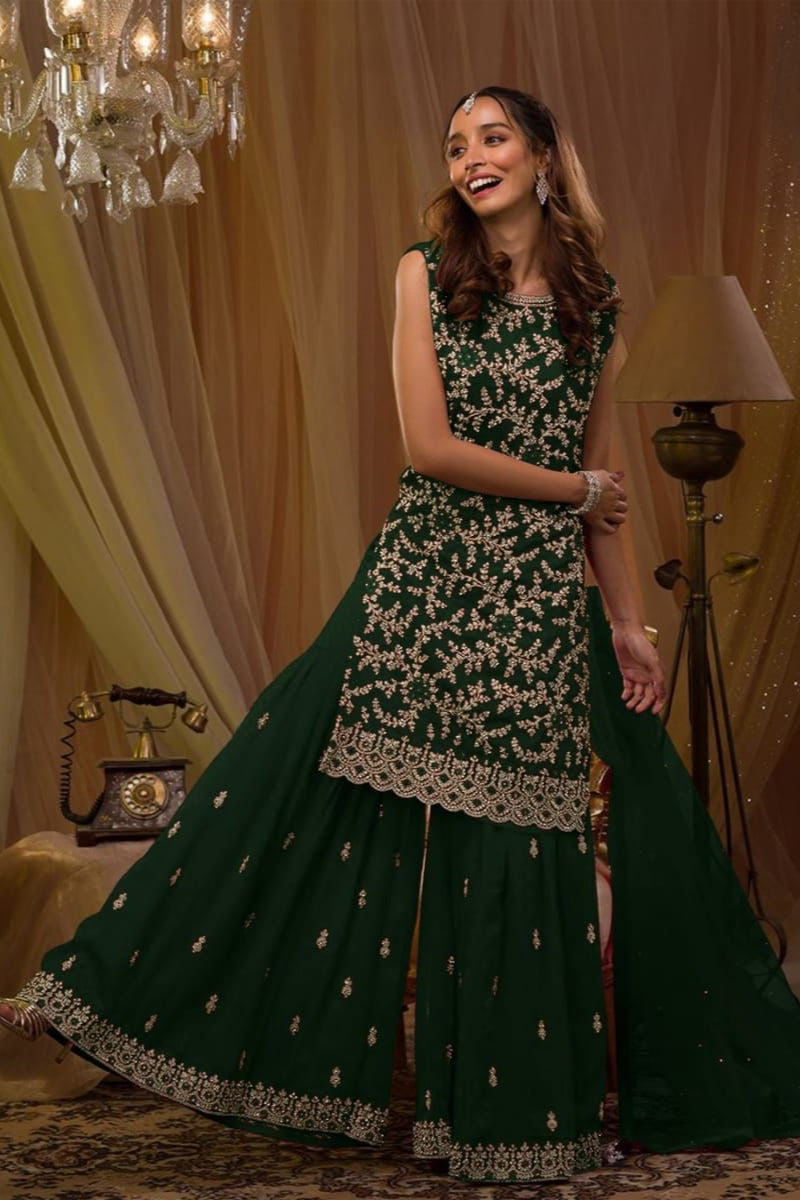 Heavy Blooming Georgette With Embroidery Sequence Work With Stone & Mirror Work&