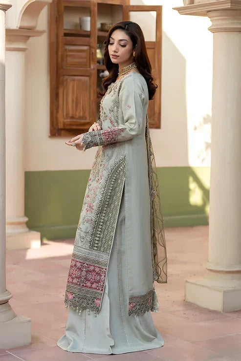 Mint Grey &amp; Mauve Pink: Embroidered Organza Suit | Ready To Wear