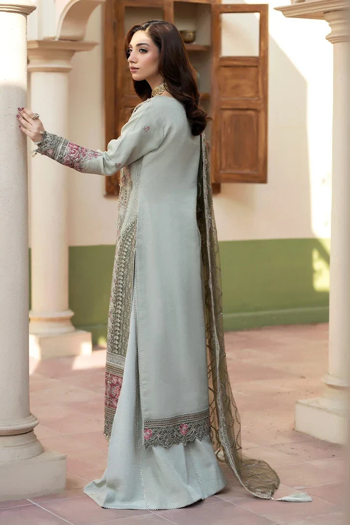 Mint Grey &amp; Mauve Pink: Embroidered Organza Suit | Ready To Wear
