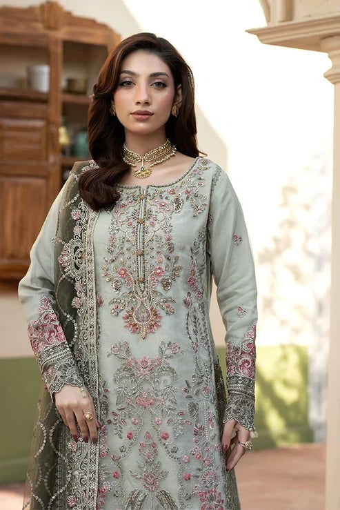 Mint Grey &amp; Mauve Pink: Embroidered Organza Suit | Ready To Wear
