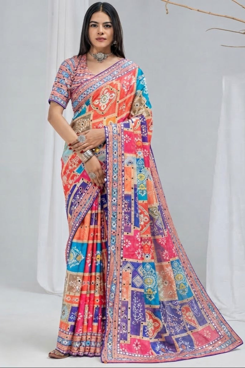 Bollywood Designer Multi-Color Soft Chiffon Silk Saree for Party &amp; Festive Wear