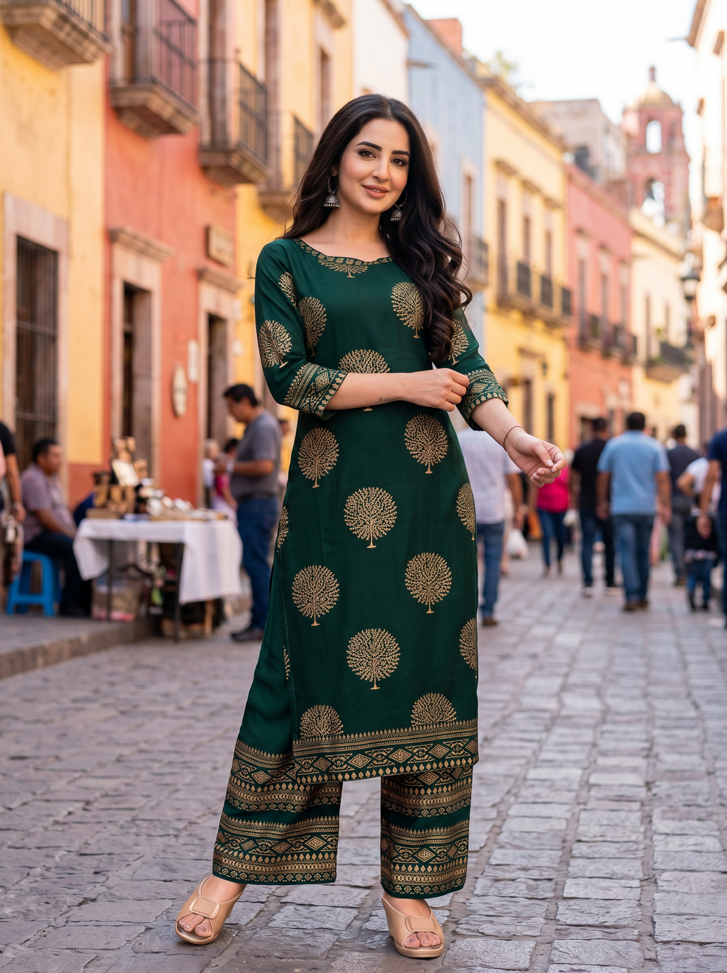 Gold Printed Palazzo 2 Piece Suit