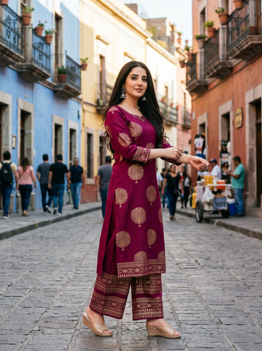 Gold Printed Palazzo 2 Piece Suit
