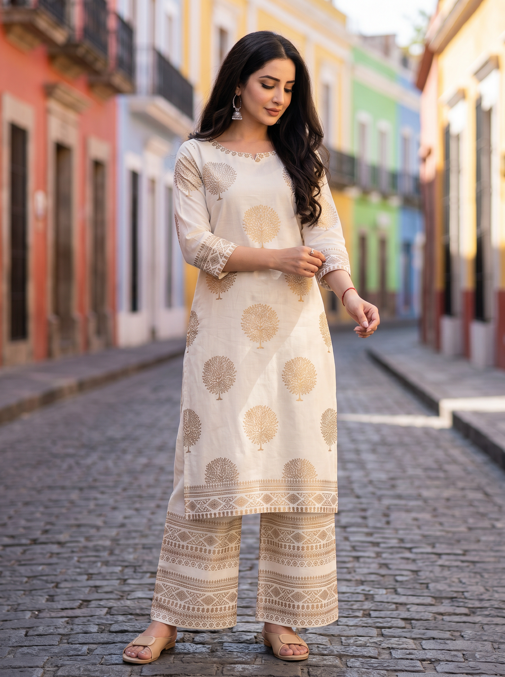 Gold Printed Palazzo 2 Piece Suit