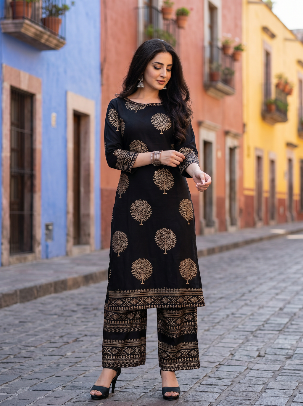 Gold Printed Palazzo 2 Piece Suit