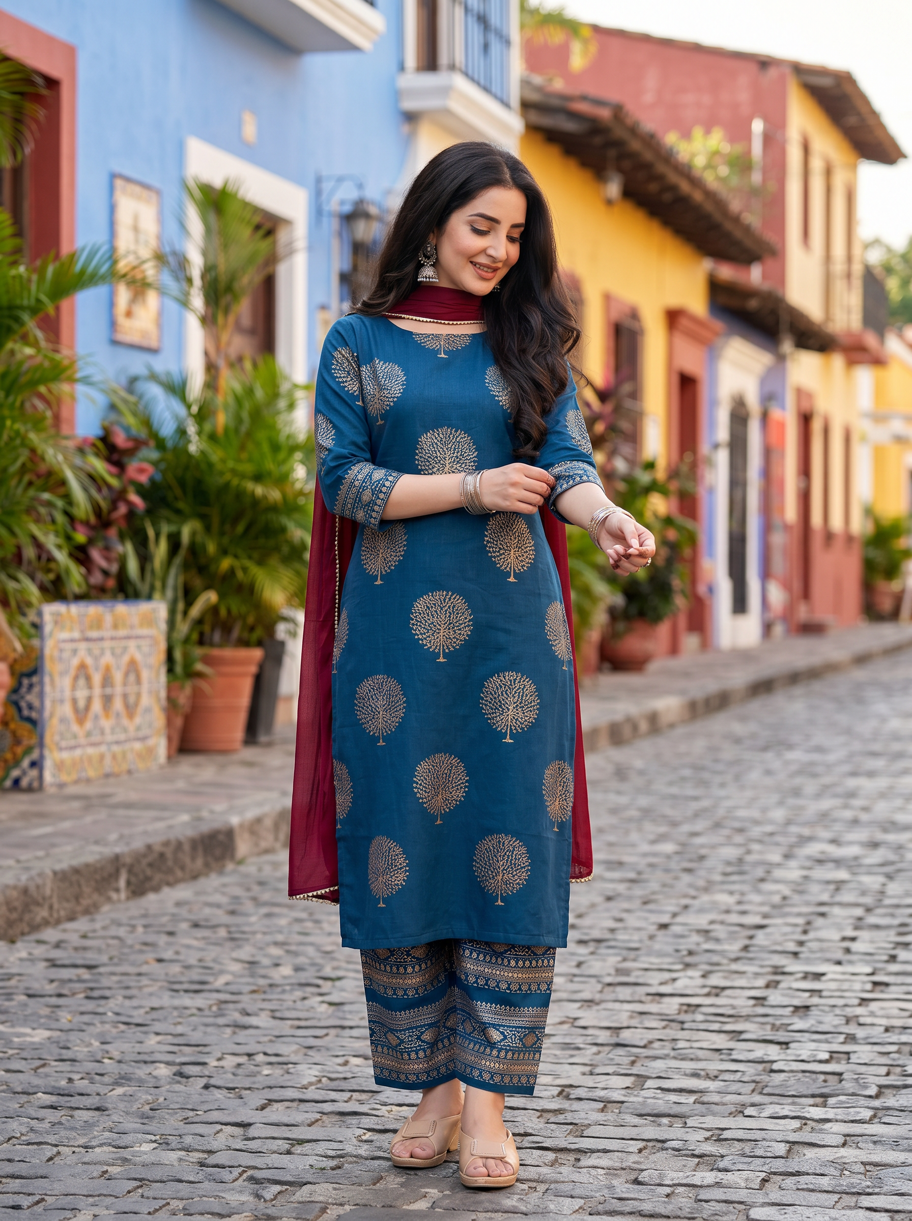 Gold Printed Palazzo 2 Piece Suit