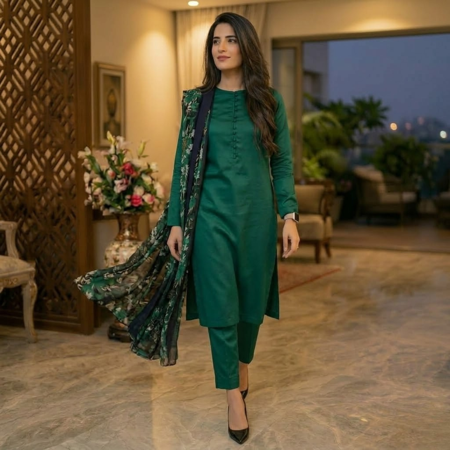 Plain 3PCS Suit Collection With Printed Dupatta  For Women 003