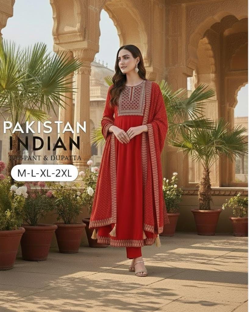 ETHNIC MOTIFS EMBROIDERED SEQUINED KURTA WITH PALAZZOS & DUPATTA 003